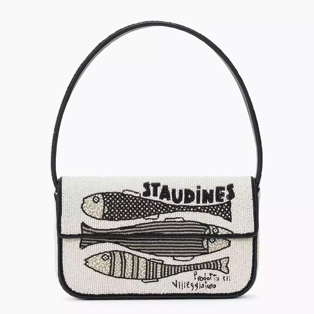 STAUD BEADED TOMMY BAG STAUDINES BLACK AND WHITE